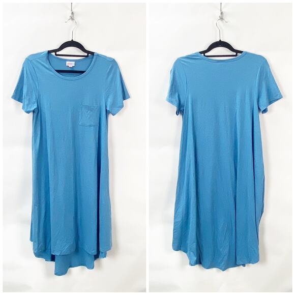 2/$30 Lularoe Small Carly Womens Light Blue Soft Buttery Midi Dress Hi Low - Picture 1 of 7